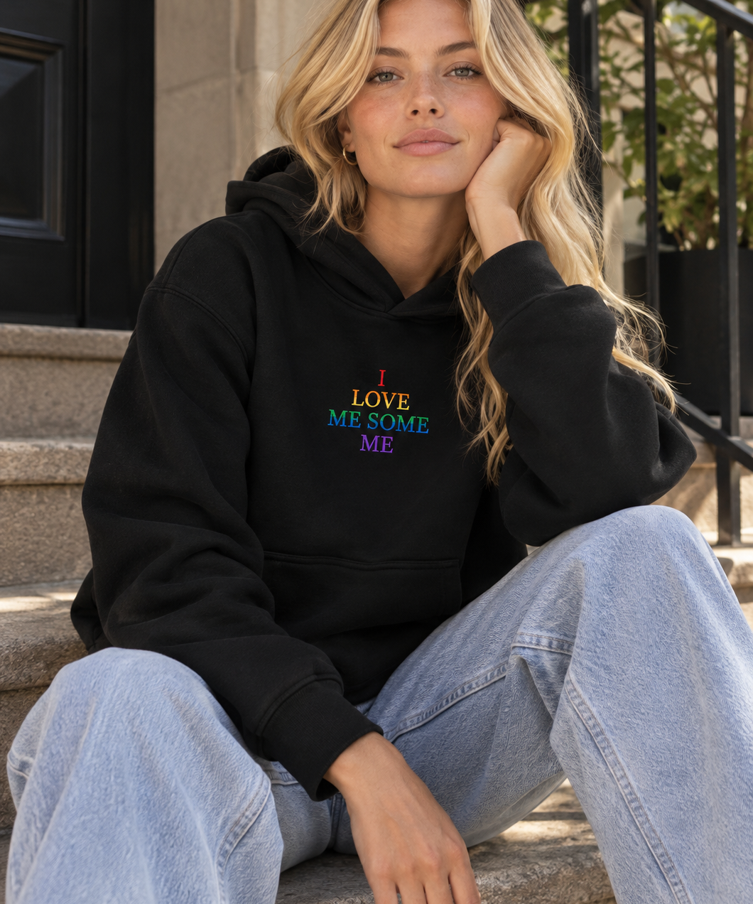 I Love Me Some Me Rainbow Embroidered Hoodie